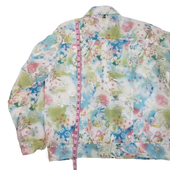 Pastel Floral Print Sheer Shacket Sz M Fairy Y2K Full Zip Cover Up Shirt Jacket - Picture 8 of 10